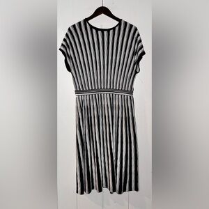 Ming Wang Striped Liquid Knit Dress Contrast Trim A-Line‎ Women M Elegant NEW